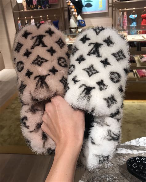 lv furry slippers